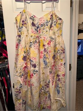 H&M Cream Floral Spaghetti-Strap Dress with Pink, Yellow & Purple Accents